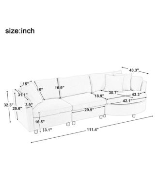 Three Indoor Cushioned Combination Sofas with Three Pillows and Curved Seat, for Living Room, Study Room, and Apartment