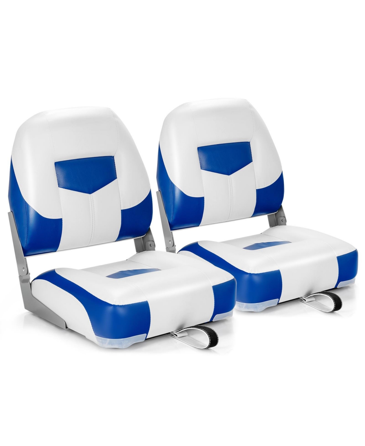 Set of 2 Folding Low Back Fishing Boat Seat with Stainless Steel Screws - White