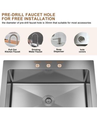 Single Bowl Stainless Steel Topmount  33" x 22" Kitchen Sink with Accessories