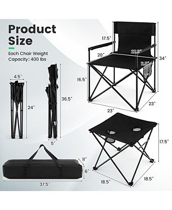 Outdoor Folding Camping Chairs and Table Set with Carrying Bag