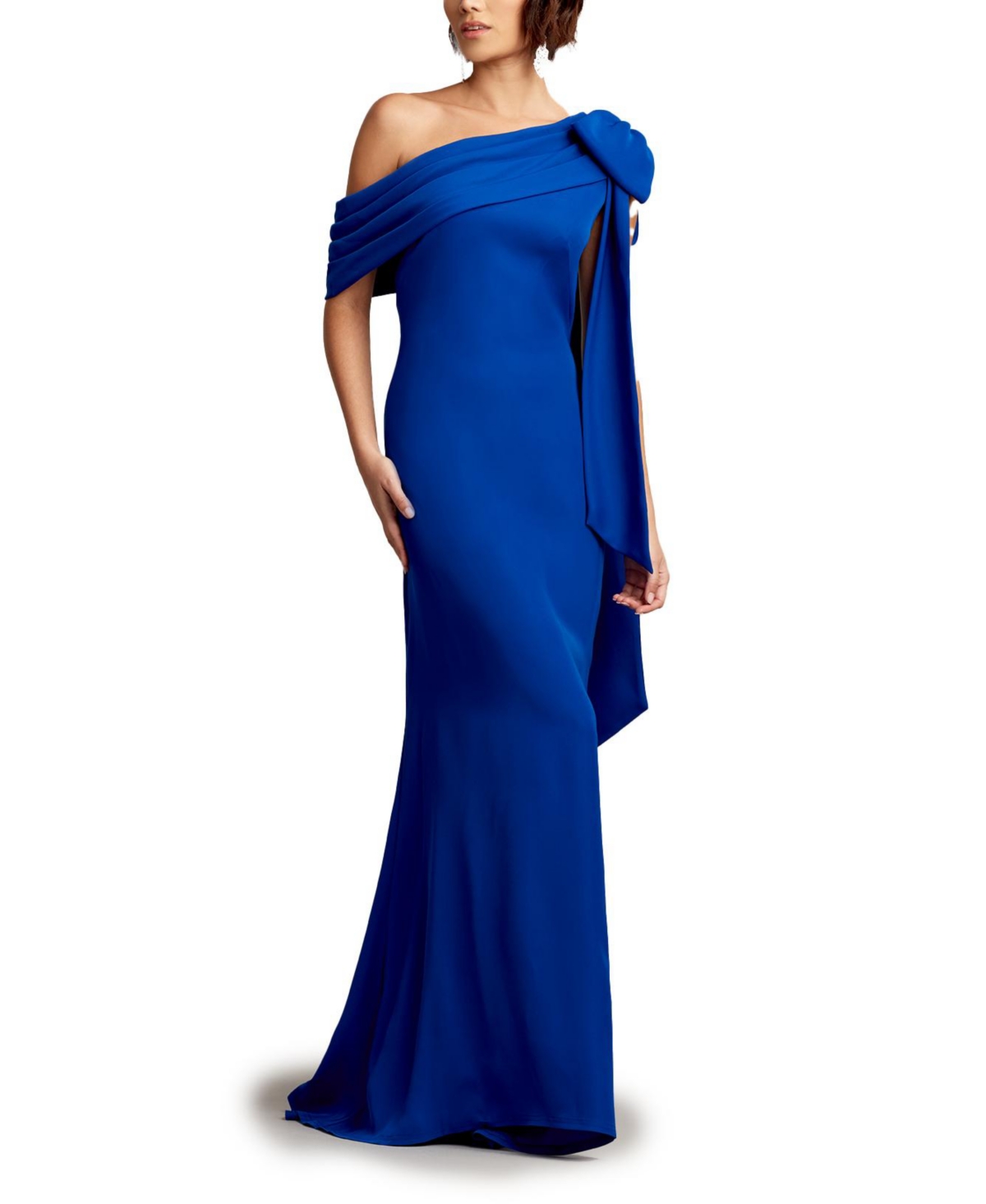 Women's Cassia Bow-Shoulder Crepe Gown - Blue