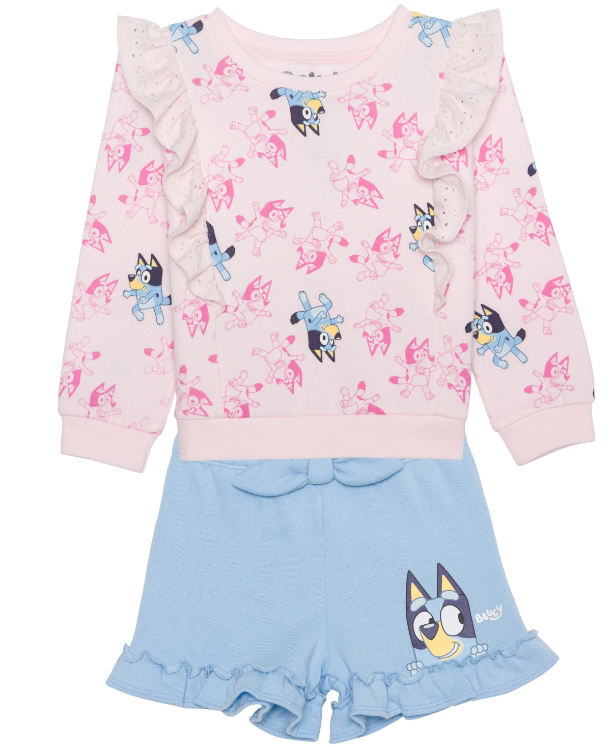 Shop Bluey Toddler And Little Girls 2-piece Long Sleeve Top And Shorts Set In Light Pink