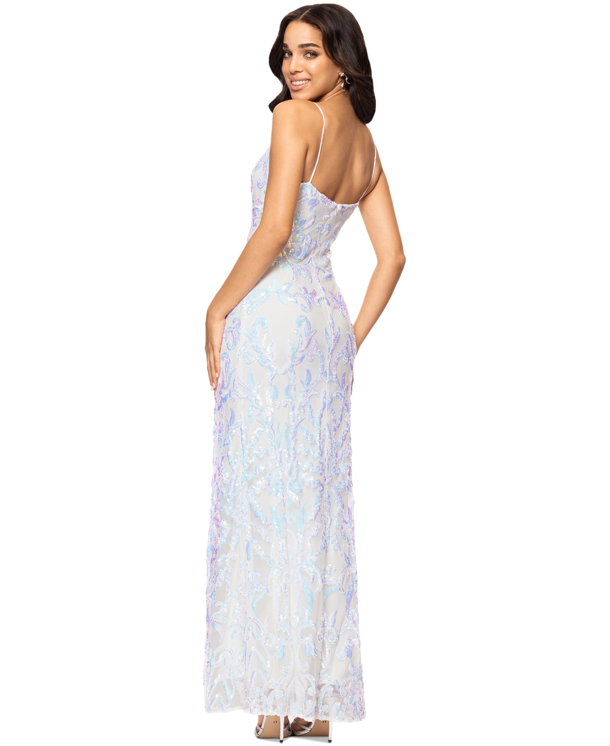 BETSY & ADAM BETSY & ADAM WOMEN'S SIDE-SLIT SEQUINNED EVENING GOWN 