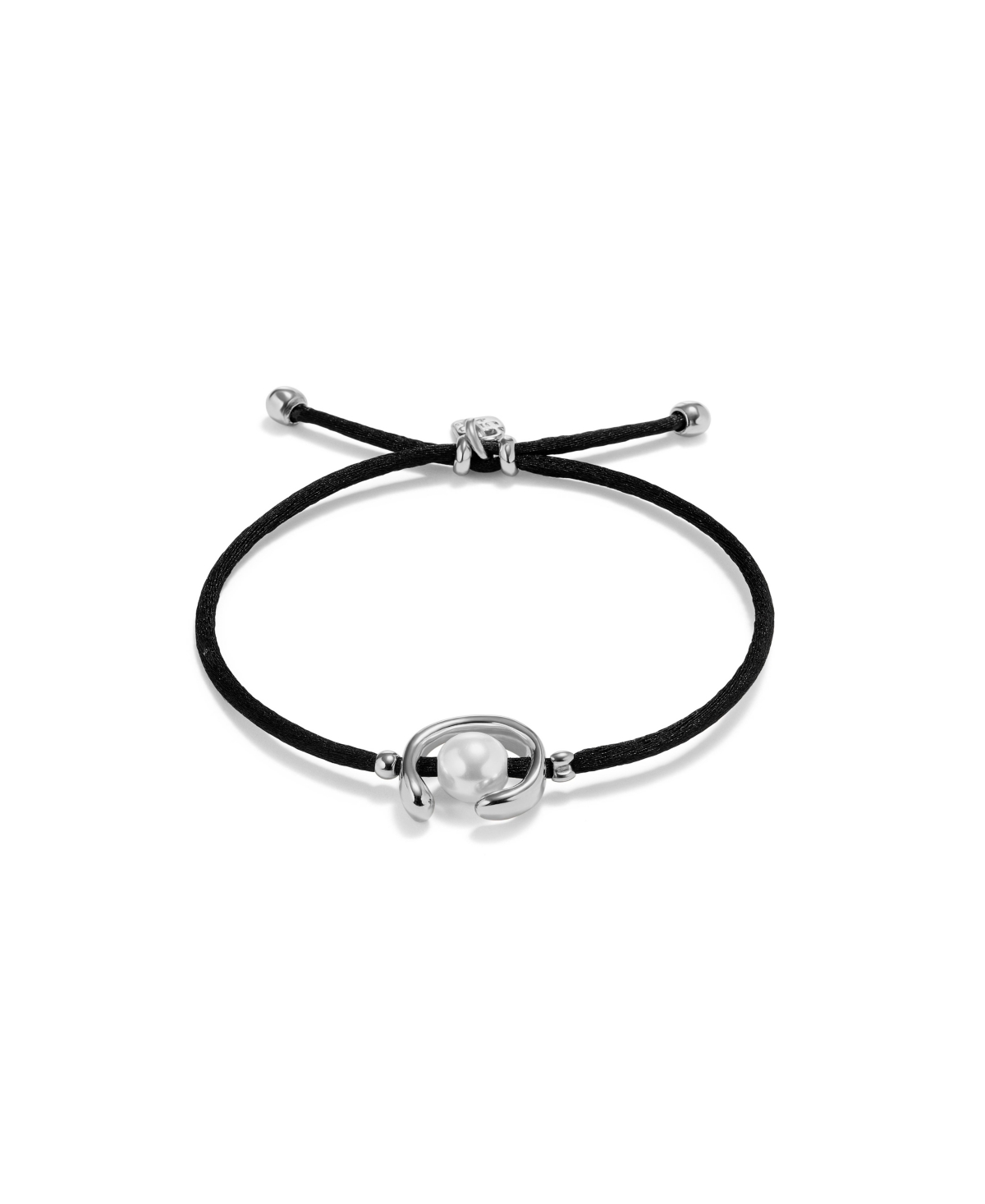 Unode50 Black Thread Cultivated Pearl Leather Bracelet In Silver