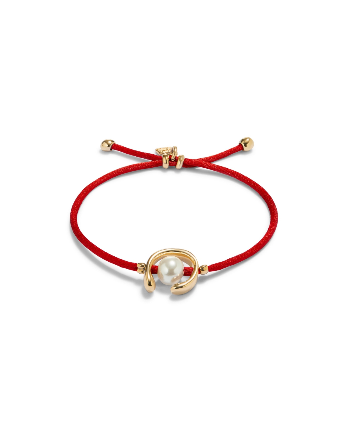 Unode50 Red Thread Cultivated Pearl Leather Bracelet In Gold