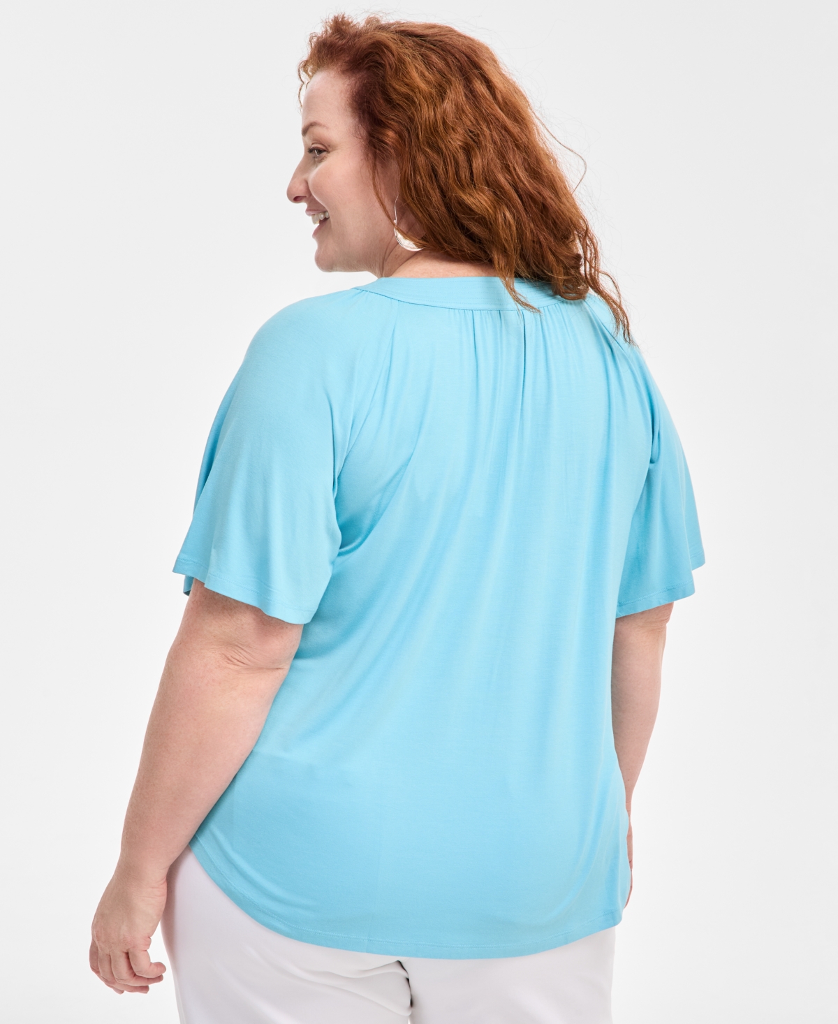 Style & Co Plus Size Flutter-sleeve Top, Exclusively At Macy's In Aqua Swirl
