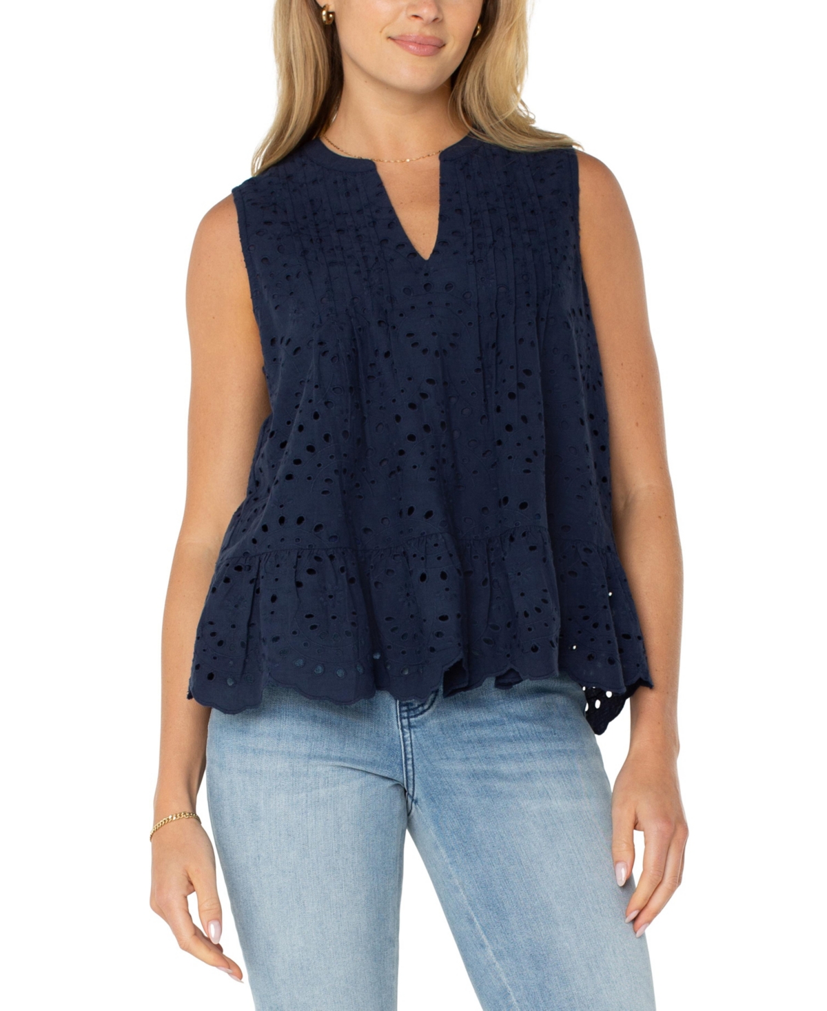 Women's Sleeveless Eyelet Top - Navy