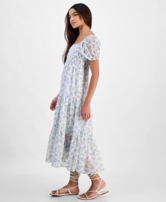 Juniors' Smocked Puff-Sleeve Midi Dress