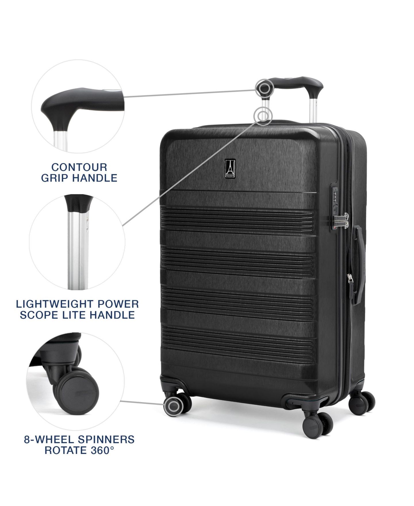 Чемодан Travelpro WalkAbout 7 Medium Hardside Check-in Spinner, цвет: Чёрный — фото 10