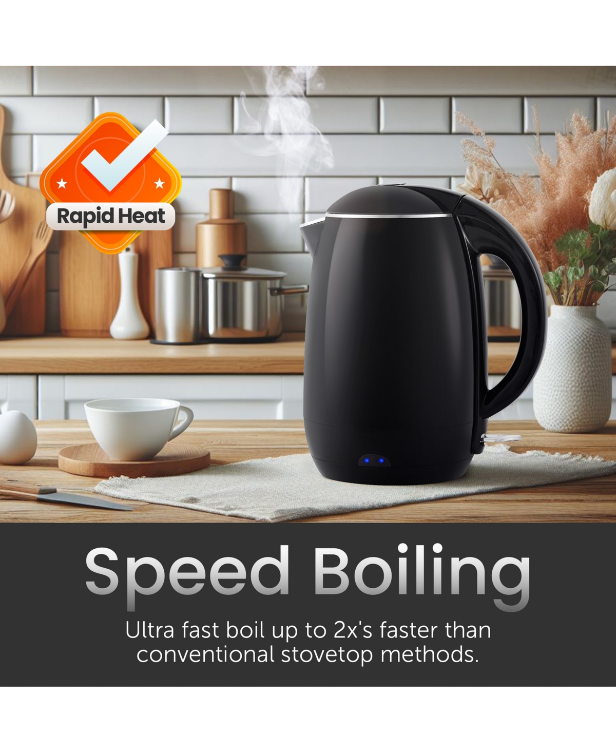 Elite Cuisine 1.8-qt. Cool-touch Electric Kettle With Stainless Steel Interior In Black