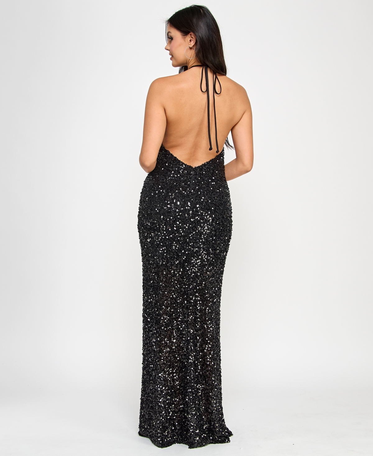 Morgan & Company Juniors' Sequin Embellished Halter Gown In Black