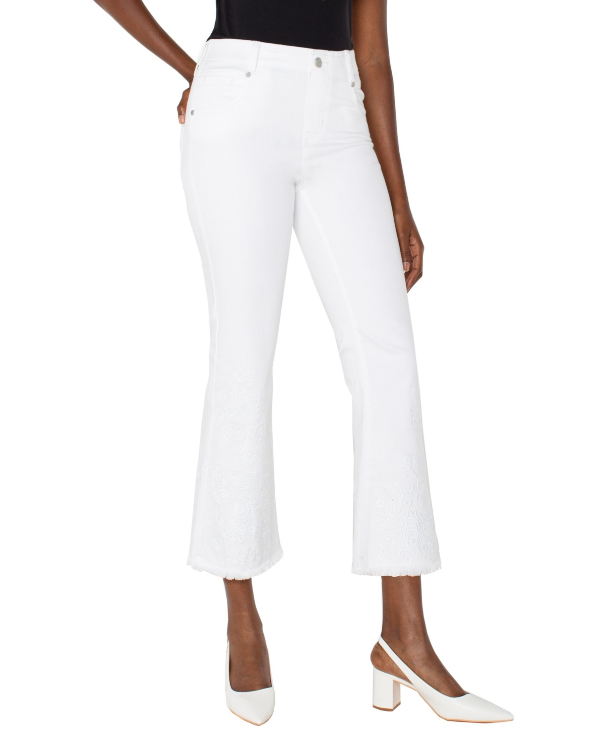 Women's Gia Glider Crop Flare Embroidered Jeans - Bright White Paisley
