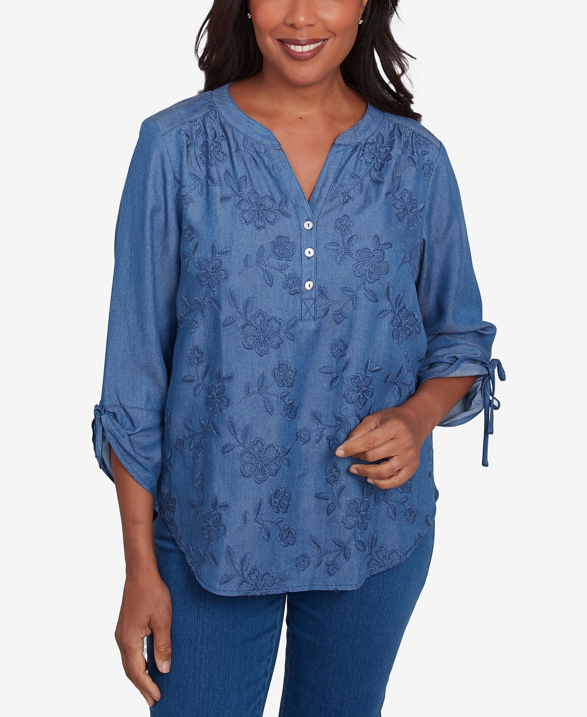 Women's Free Spirit Floral Embroidered Flared Sleeve Top - Blue