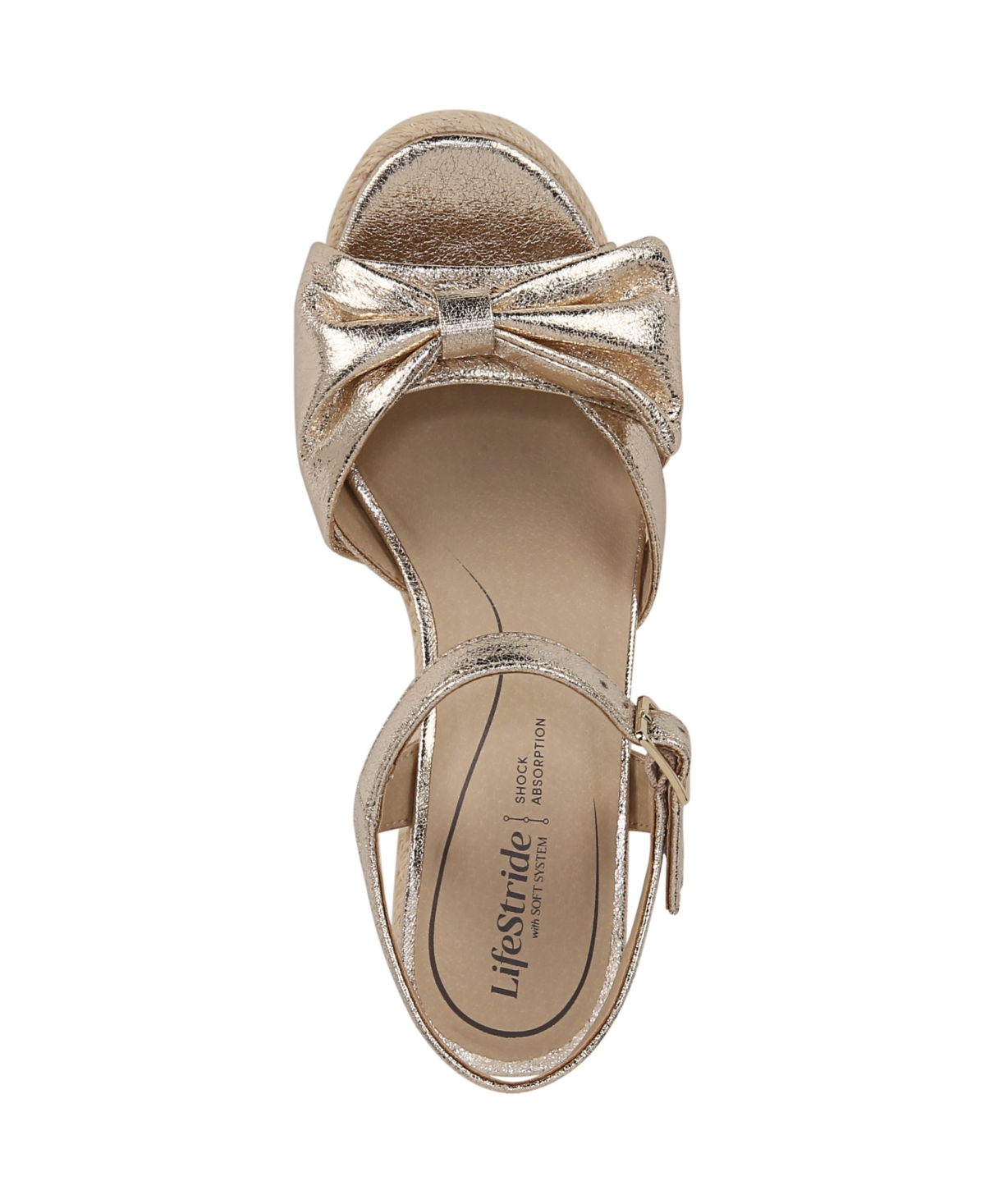 Shop Lifestride Women's Tahlia Open Roundtoe Espadrille Wedge Sandals In Platino Gold Faux Leather