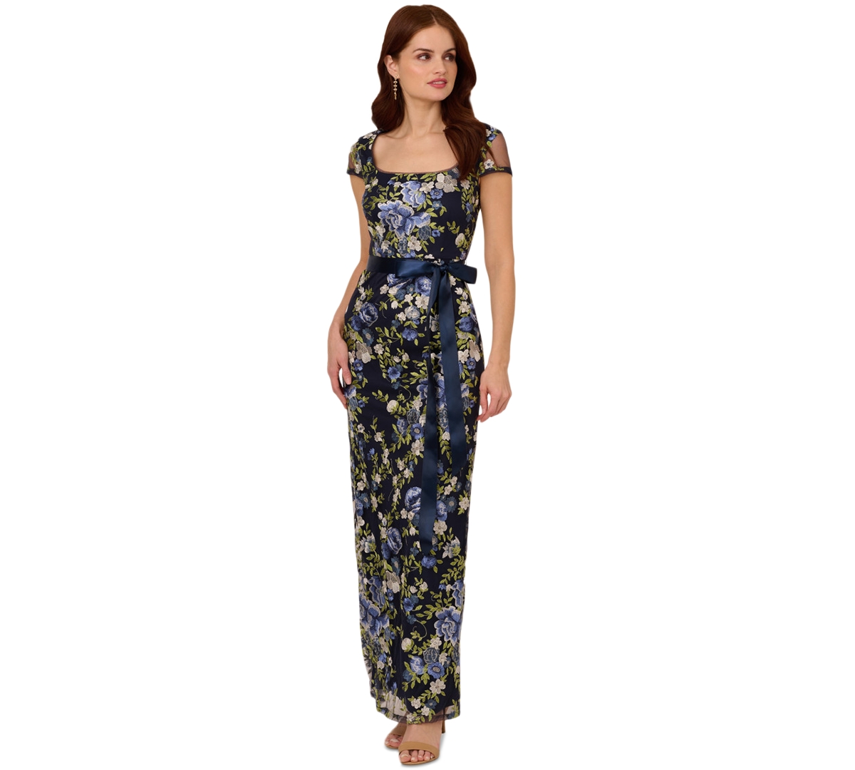 ADRIANNA PAPELL WOMEN'S CASCADING FLORAL SHEATH GOWN 