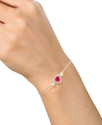 Lab-Grown Ruby (1-1/2 ct. t.w.), Lab-Grown White Sapphire (1/4 ct. t.w.) & Diamond Accent Heart Slider Bracelet in 14K Gold Over Sterling Silver