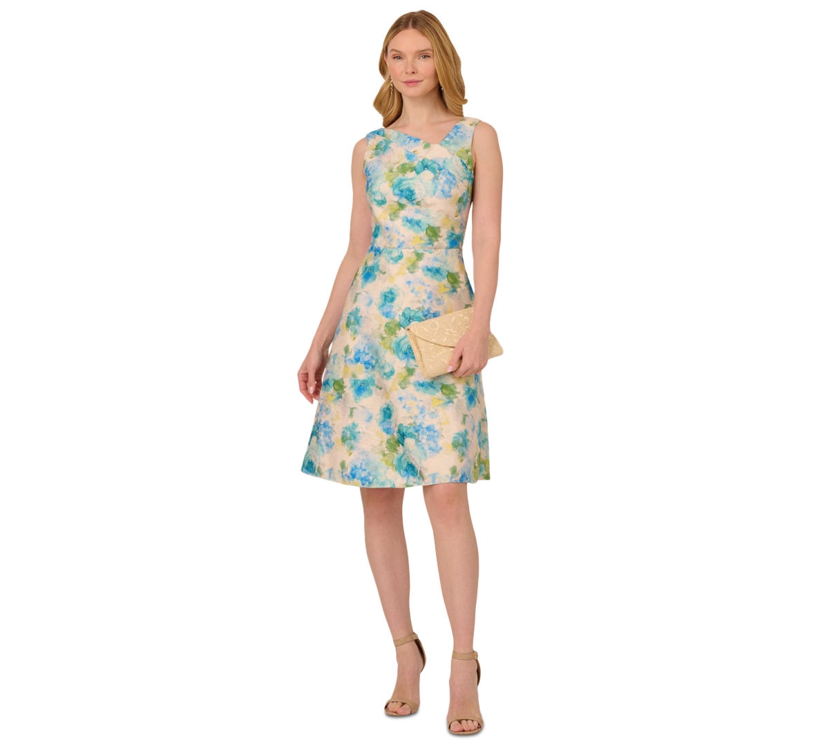 ADRIANNA PAPELL WOMEN'S JACQUARD ASYMMETRIC-NECK DRESS 