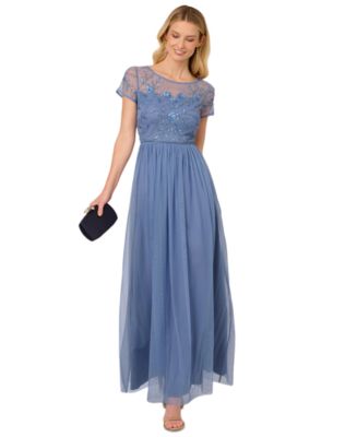 adrianna papell boat neck a line dress Adrianna Papell Women's Boat-Neck Beaded Mesh Dress