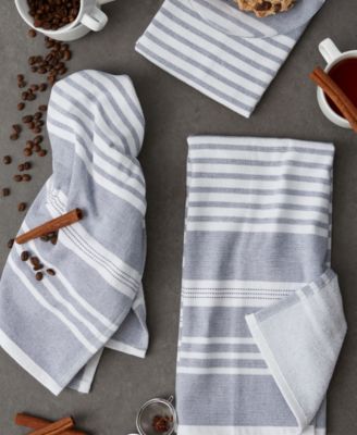 French Terry Variegated Stripe Cotton Dishtowel 3 Pack Set, 18" x 28"