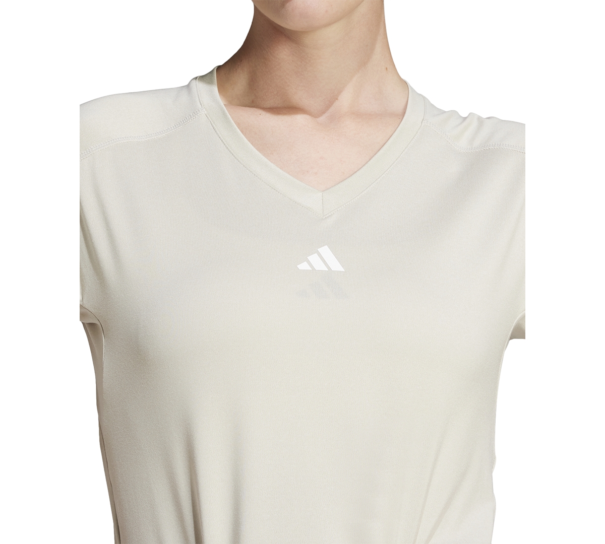 Adidas Originals Women's Training Moisture-wicking Logo V-neck T-shirt In Wonder Alumina,white