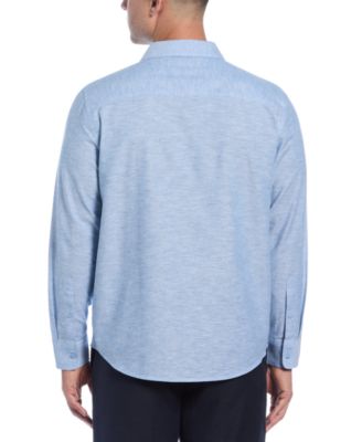 Men's Big & Tall Linen Blend Tuck Panel Long Sleeve Button-Down Shirt