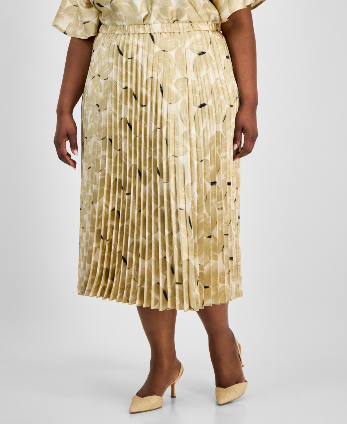 Anne Klein Plus Size Pull-on Pleated Midi Skirt