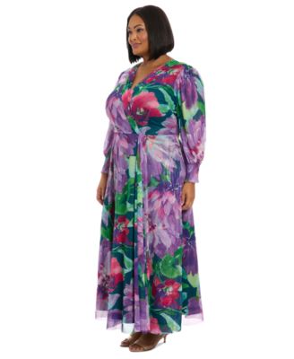 Plus Size Printed Blouson-Sleeve Maxi Dress