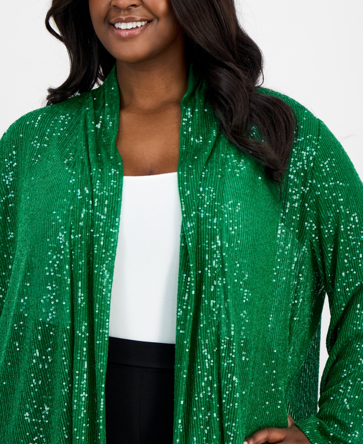 ANNE KLEIN PLUS SIZE OPEN-FRONT SEQUIN CARDIGAN 