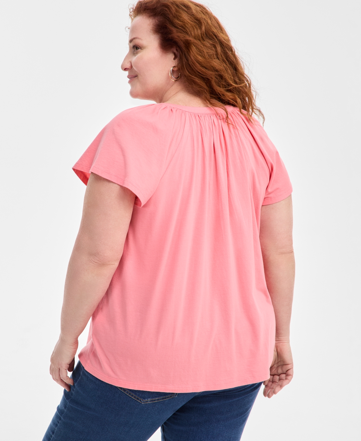 Style & Co Petite Button-front Flutter-sleeve Top, Exclusively At Macy's In Salmon Rose