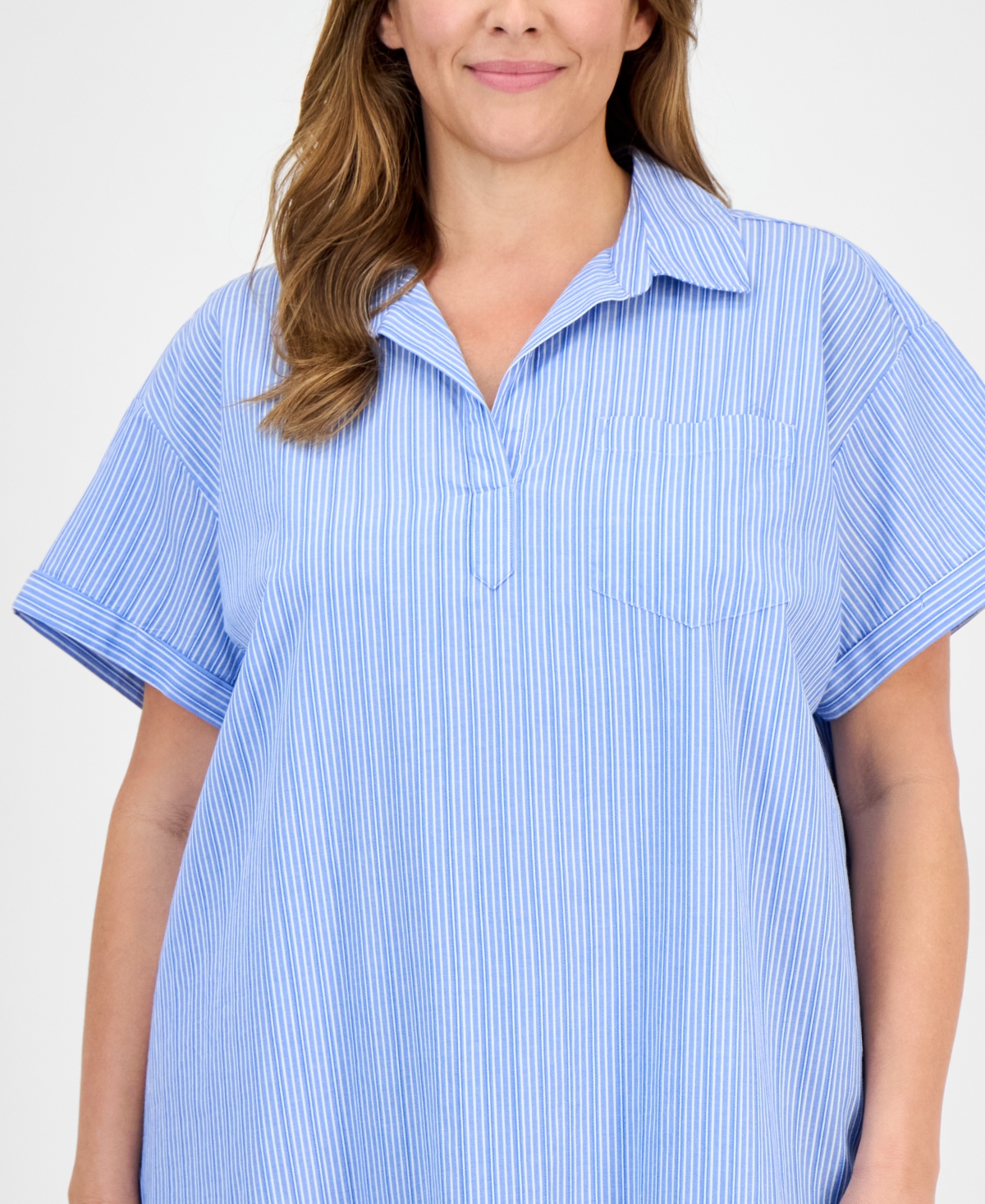 Style & Co Women's Cotton Printed Popover Shirtdress, Exclusively At Macy's In Blue