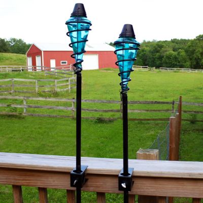 Outdoor Adjustable Height Glass and Metal Swirl Patio and Lawn Torch Set