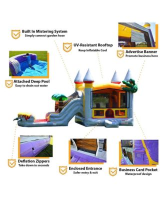 T-Rex Commercial Grade Bounce House Water Slide with Pool for Kids and Adults (with Blower), Basketball Hoop, Wet Dry Combo, Outdoor, Big Inflatable, Birthday Party Rental