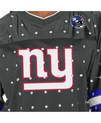 Women's Anthracite New York Giants Kickoff Time Allover Rhinestone Sports Stripe Jersey V-Neck T-Shirt