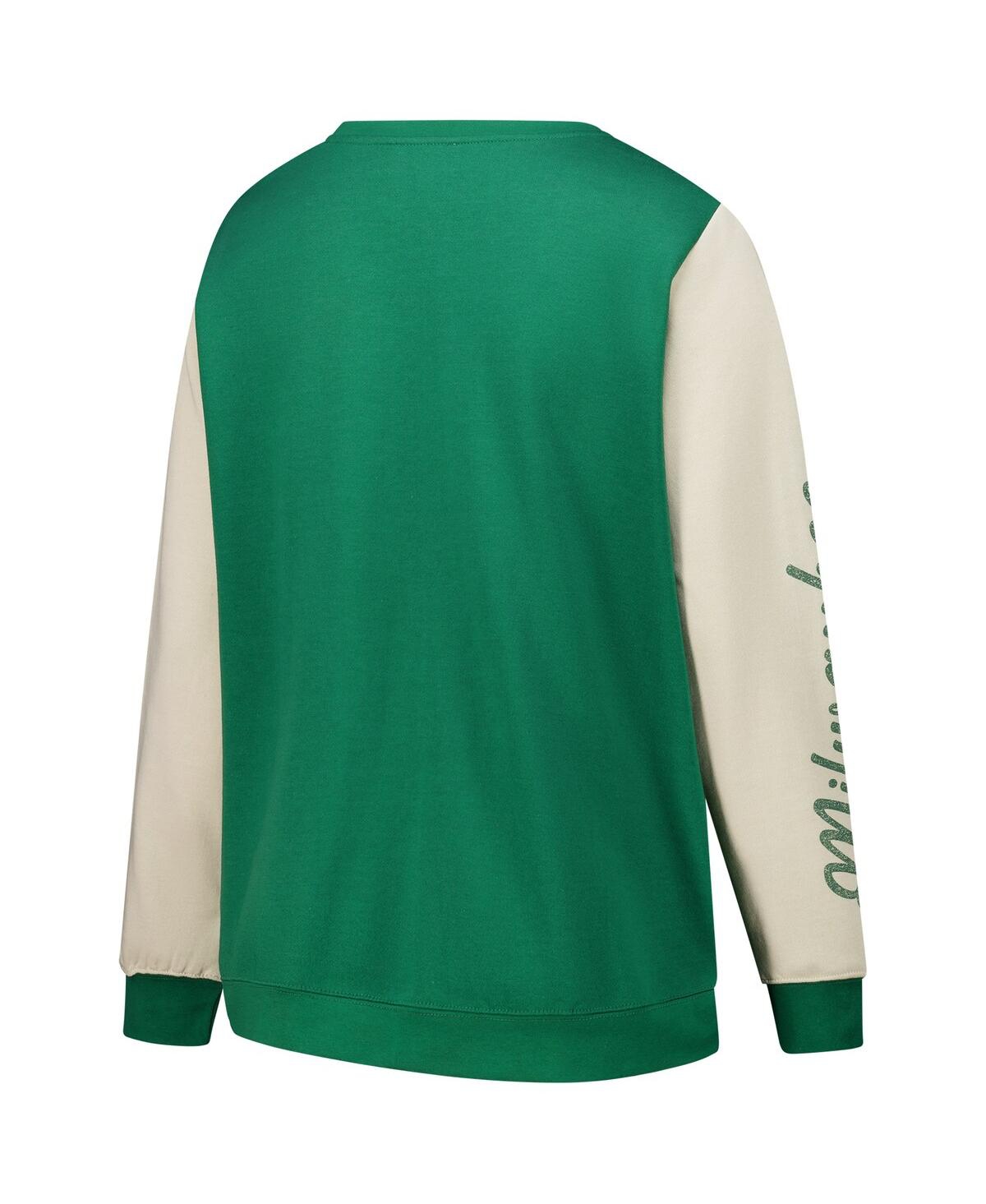 47 BRAND WOMEN'S HUNTER GREEN MILWAUKEE BUCKS PLUS SIZE OVERSIZED RISE ANDIE PULLOVER SWEATSHIRT 