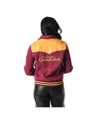 The Wild Collective Women's Burgundy Washington Commanders Suede Full-Snap Bomber Jacket