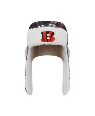 Black Cincinnati Bengals Sideline Plaid Sherpa Trapper Hat