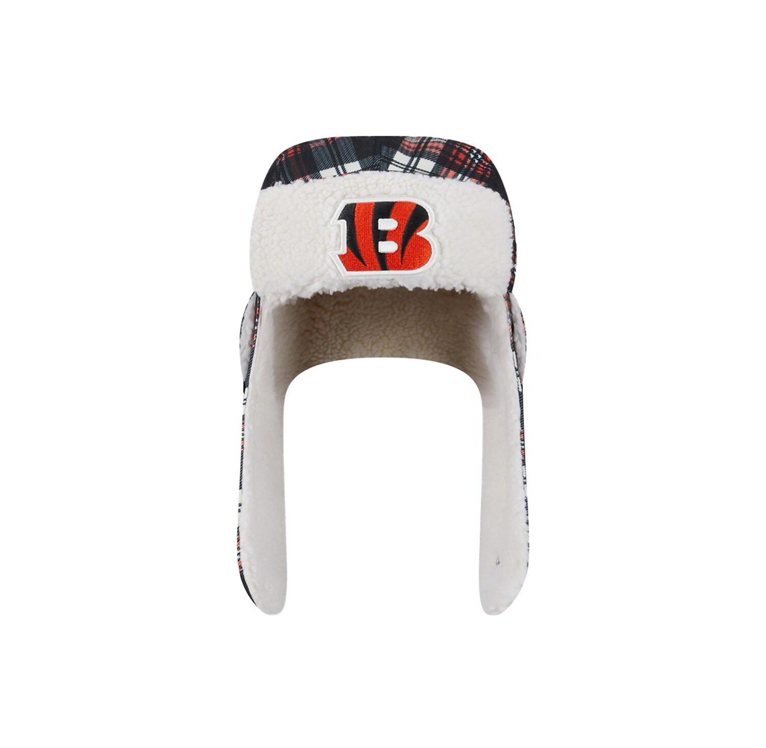 Black Cincinnati Bengals Sideline Plaid Sherpa Trapper Hat