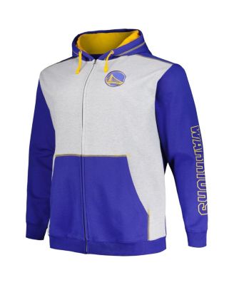 Men's Royal/Heather Gray Golden State Warriors Big Tall Contrast Pieced Stitched Full-Zip Hoodie