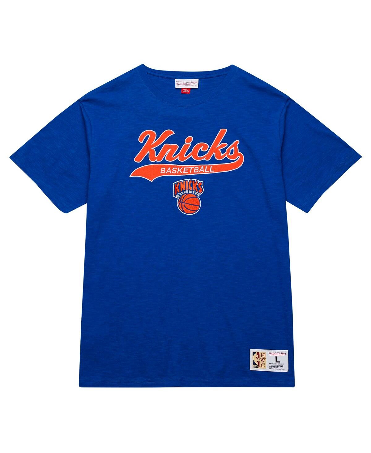 Mitchell & Ness Men's Blue New York Knicks Hardwood Classics Felt Applique Slub T-shirt In Blue