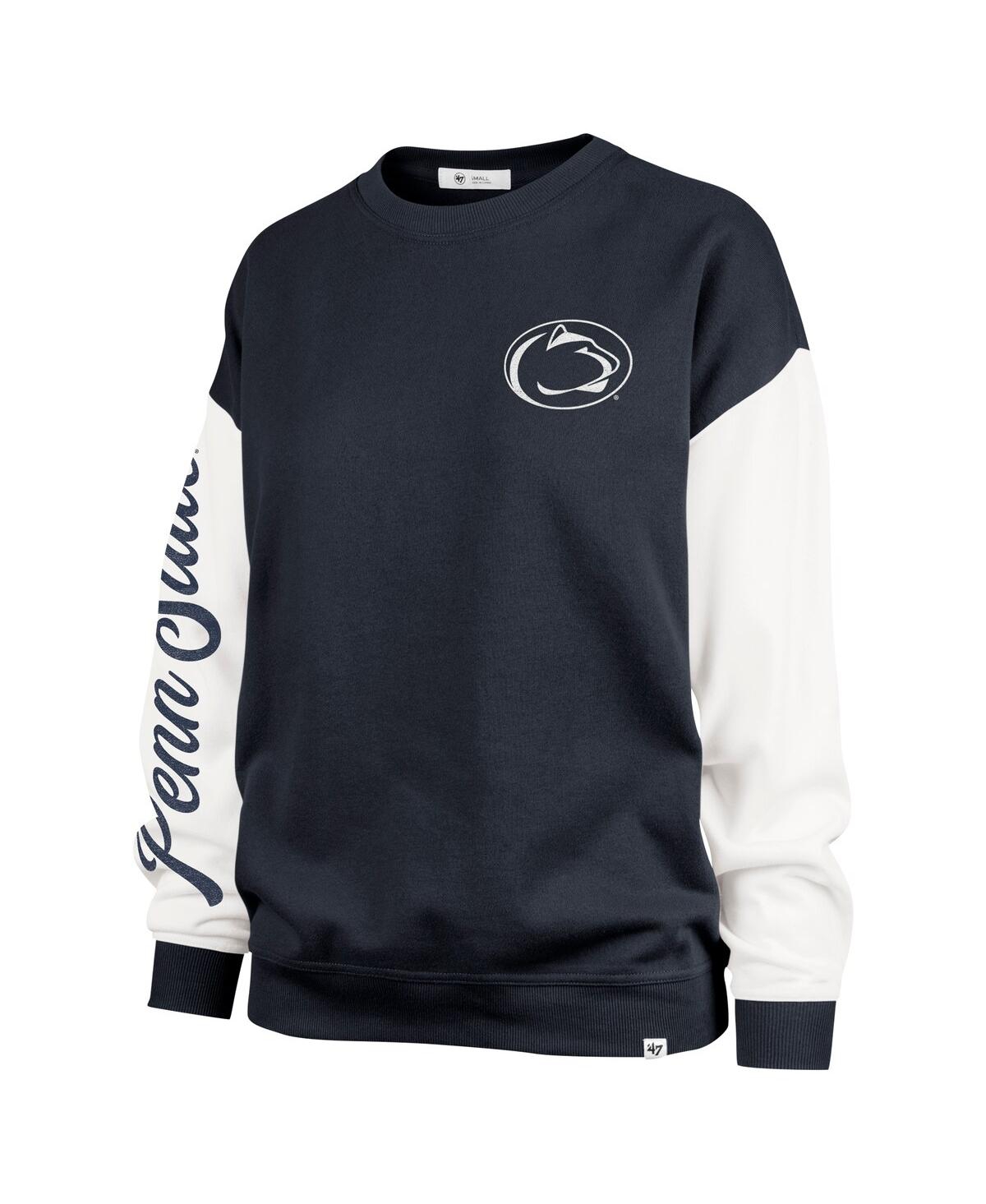 47 BRAND WOMEN'S NAVY PENN STATE NITTANY LIONS DOUBLE HEADER RISE ANDIE PULLOVER SWEATSHIRT 