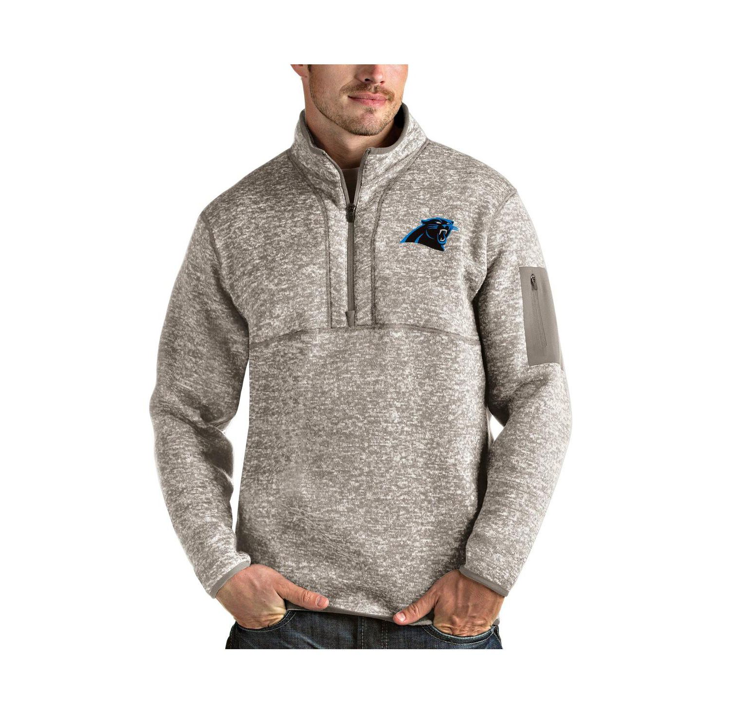 Men's Oatmeal Carolina Panthers Fortune Quarter-Zip Pullover Jacket