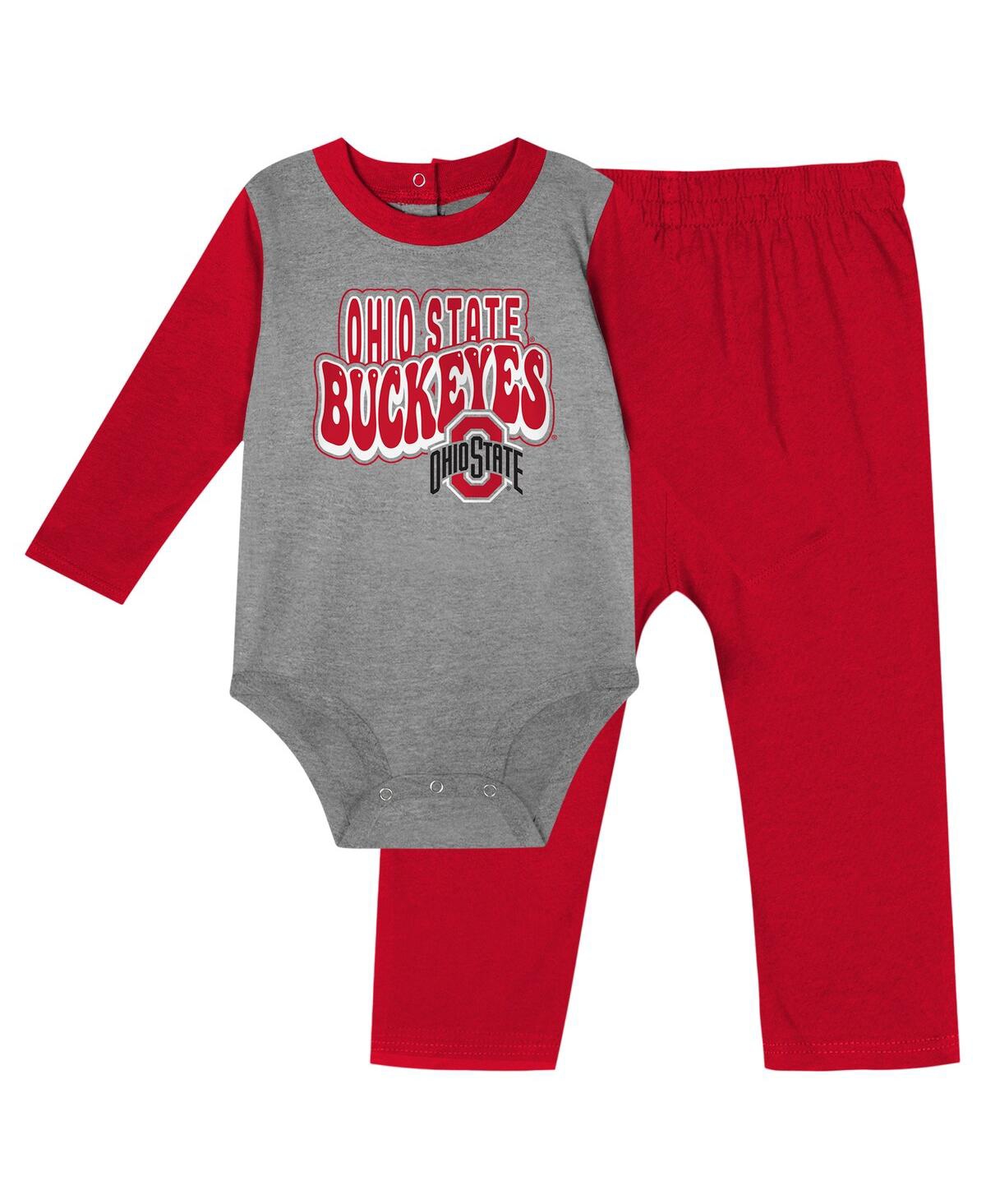 Outerstuff Baby Boys And Girls Scarlet Ohio State Buckeyes Double Up Long Sleeve Bodysuit Pant Set In Scarlet