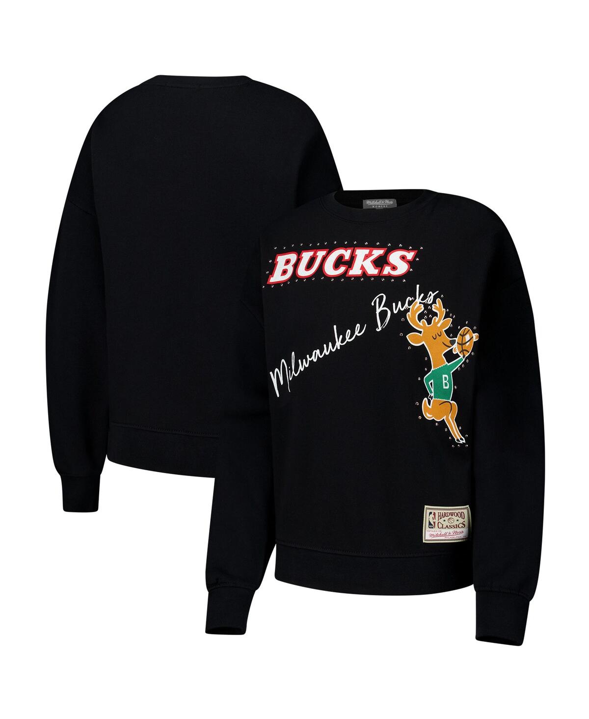 Women's Black Milwaukee Bucks Hardwood Classics Home Team Pullover Sweatshirt - Black
