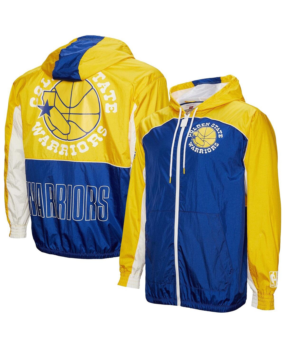 Mitchell & Ness Men's Royal/yellow Golden State Warriors Hardwood Classics Big Shot Premium Full-zip Windbreaker Jac In Royal,yellow