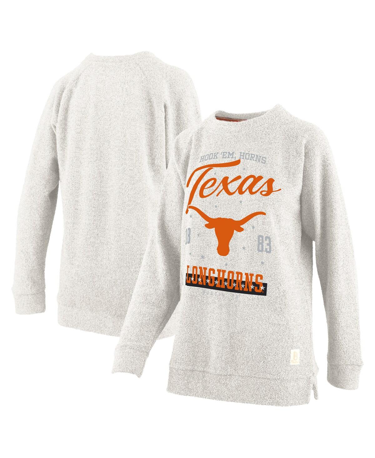 PRESSBOX WOMEN'S OATMEAL TEXAS LONGHORNS PLUS SIZE COMFY CAIRO TERRY PULLOVER SWEATSHIRT 