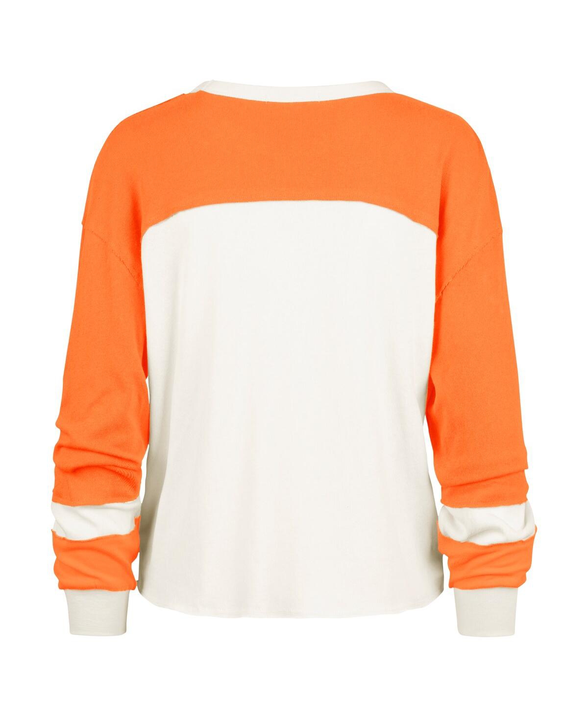 47 BRAND WOMEN'S CREAM MIAMI DOLPHINS DOUBLE HEADER CURVE RAGLAN LONG SLEEVE CROP TOP 