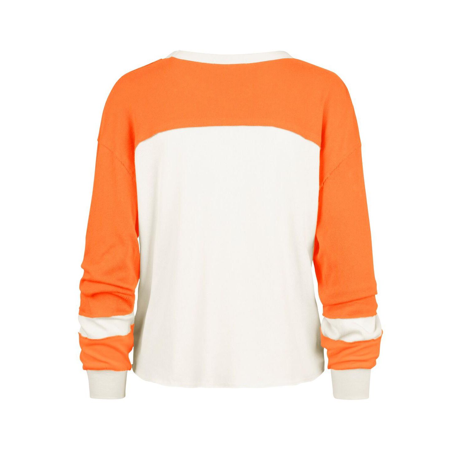 Women's Cream Miami Dolphins Double Header Curve Raglan Long Sleeve Crop Top
