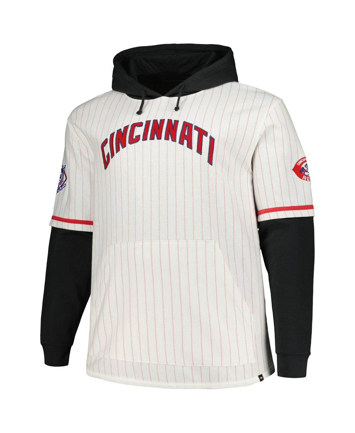 Shop 47 Brand Men's White/black Cincinnati Reds Big Tall Pinstripe Double Header Collection Pullover Hoodie In White,black