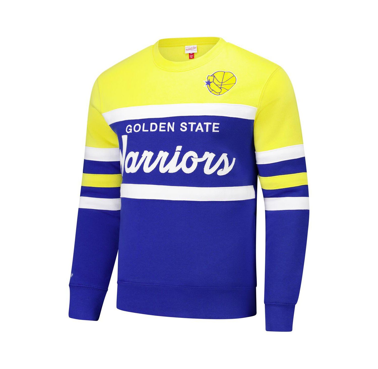 Men's Royal/Gold Golden State Warriors Hardwood Classics Vintage Logo Head Coach Pullover Sweatshirt