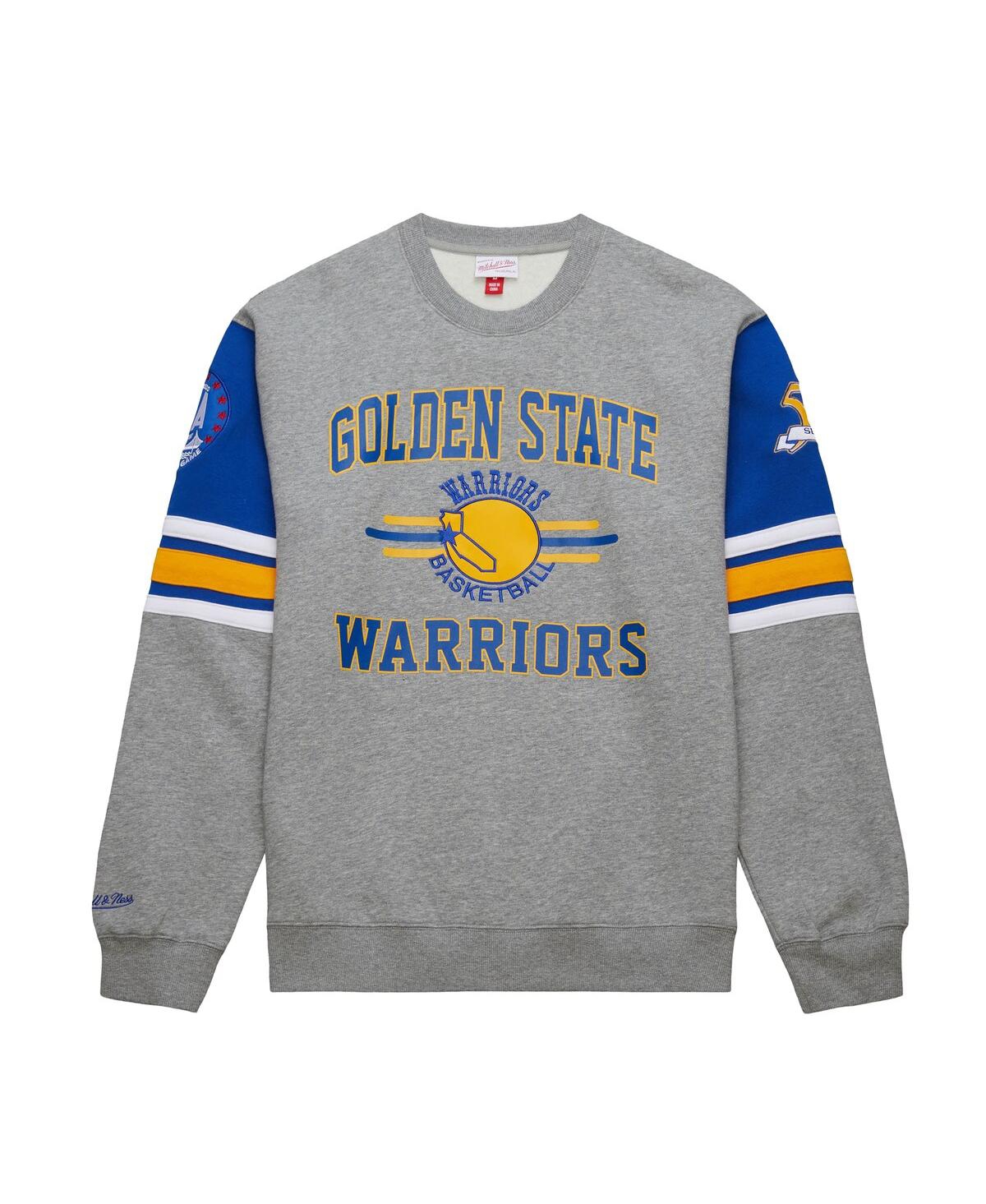Mitchell & Ness Heather Gray Golden State Warriors Hardwood Classics All Over 4.0 Pullover Sweatshir In Heather Gray